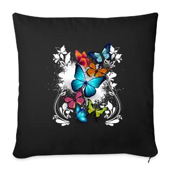 Butterfly Flowers Ornament Splash Art - Sofa pillowcase 17,3'' x 17,3'' (45 x 45 cm) - black - Front