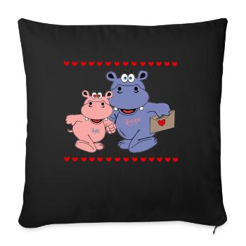 valentistag letter hippo hippo love dear children - Sofa pillowcase 17,3'' x 17,3'' (45 x 45 cm) - black - Front