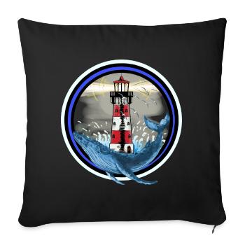 Marine Mammals Fish Whale Lighthouse Sea Coast Ahoy - Sofa pillowcase 17,3'' x 17,3'' (45 x 45 cm) - black - Front