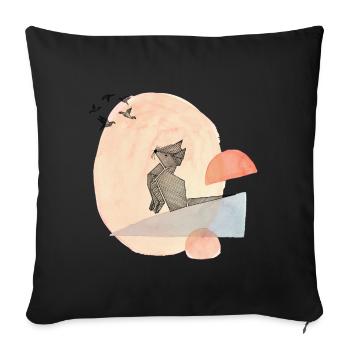 Cat & Birds Origami Illustration - Sofa pillowcase 17,3'' x 17,3'' (45 x 45 cm) - black - Front