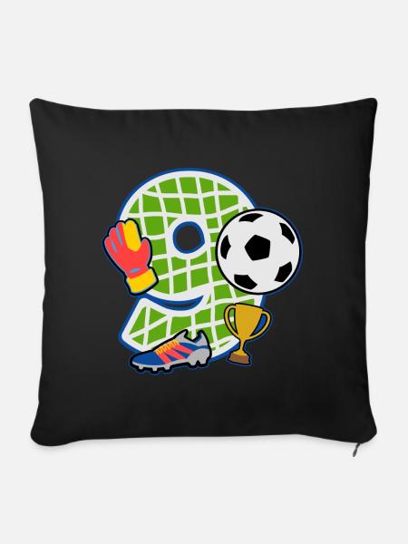 Festa del 9 ° compleanno del calcio numero 9 - 9 anni - Copricuscino per divano, 45 x 45 cm - nero
