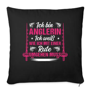 Anglerin Angeln Frau - Sofakissenbezug 45 x 45 cm - Schwarz - Vorne