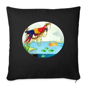 Ara perroquet dans la forêt au bord du lac avec des poissons colorés - Housse de coussin décorative 45 x 45 cm - noir - Devant