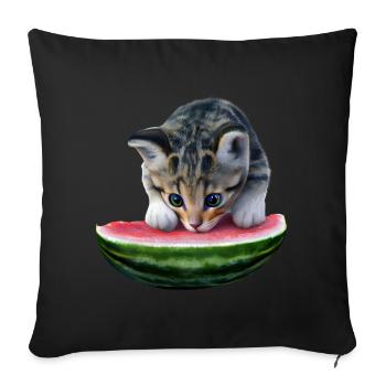 Chat et pastèque - Housse de coussin décorative 45 x 45 cm - noir - Devant