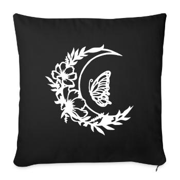 Moon flowers (white) - Sofa pillowcase 17,3'' x 17,3'' (45 x 45 cm) - black - Front