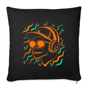 Singe cool avec des écouteurs - Housse de coussin décorative 45 x 45 cm - noir - Devant