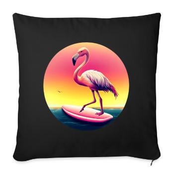 Surfing flamingo in sunset - Sofa pillowcase 17,3'' x 17,3'' (45 x 45 cm) - black - Front