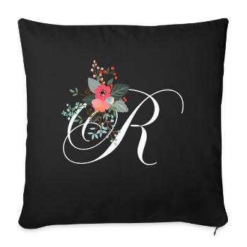 Letter r flowery - Sofa pillowcase 17,3'' x 17,3'' (45 x 45 cm) - black - Front