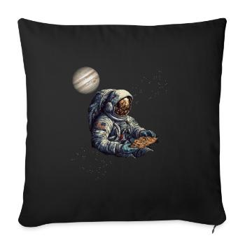 Astronaute dans l’espace avec pizza, tranche de pizza, pizzeria - Housse de coussin décorative 45 x 45 cm - noir - Devant