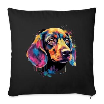 Teckel Chien Teckel Aquarelle Art Tête de Chien - Housse de coussin décorative 45 x 45 cm - noir - Devant