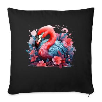 Flamingo Tropical Flowers Bird - Sofa pillowcase 17,3'' x 17,3'' (45 x 45 cm) - black - Front
