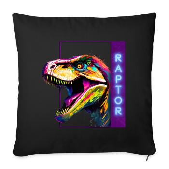 Neon Raptor - Multicolored Velociraptor Artwork - Sofa pillowcase 17,3'' x 17,3'' (45 x 45 cm) - black - Front