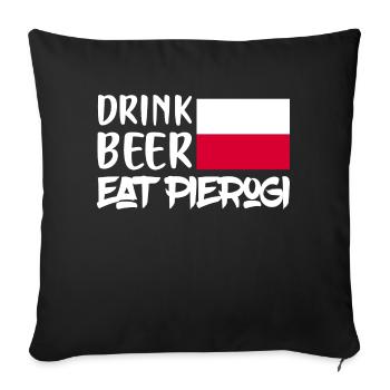Boire de la bière manger Pierogi cuisine polonaise Polska nourriture - Housse de coussin décorative 45 x 45 cm - noir - Devant
