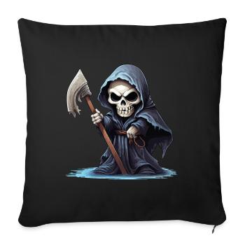 Faucheuse, Faux, Mort, Crâne, Crâne, Squelette - Housse de coussin décorative 45 x 45 cm - noir - Devant