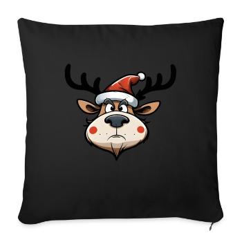 Genervtes Rentier mit Weihnachtsmütze - Sofakissenbezug 45 x 45 cm - Schwarz - Vorne