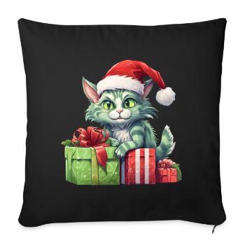 Katze Weihnachten Weihnachtselfe Geschenke Mütze - Sofakissenbezug 45 x 45 cm - Schwarz - Vorne