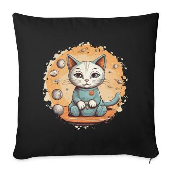 Cat in Space - Cute kitten surrounded by stars - Sofa pillowcase 17,3'' x 17,3'' (45 x 45 cm) - black - Front