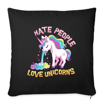Je déteste les gens Licorne vomir arc-en-ciel drôle - Housse de coussin décorative 45 x 45 cm - noir - Devant