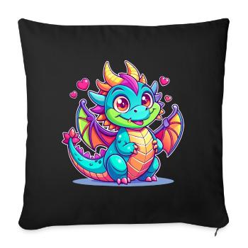 Farbenfroher Drache - Sofakissenbezug 45 x 45 cm - Schwarz - Vorne