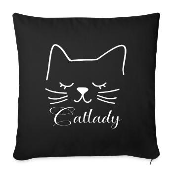 Cat Catlady Silhouette Outline Lineart Art - Sofa pillowcase 17,3'' x 17,3'' (45 x 45 cm) - black - Front