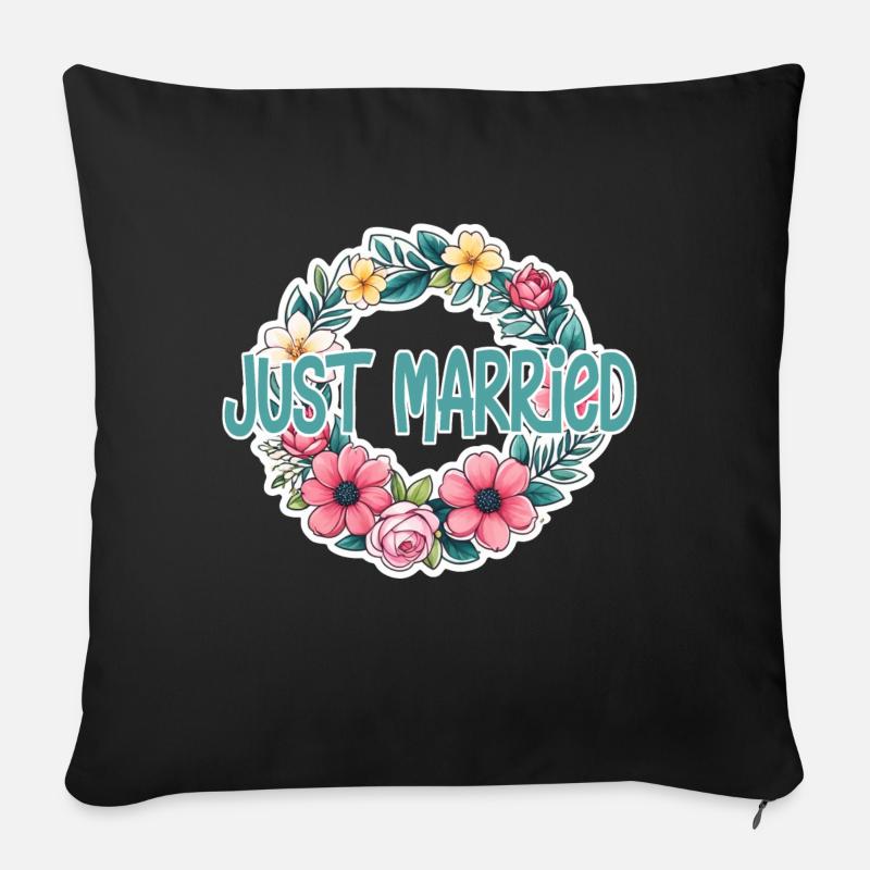 just married - pour mariage - Housse de coussin décorative 45 x 45 cm - noir