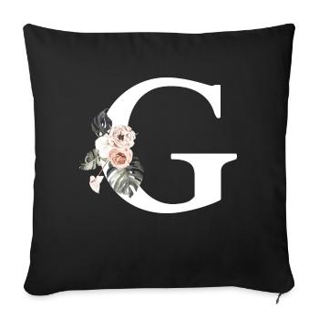 Lettre g floral tropical - Housse de coussin décorative 45 x 45 cm - noir - Devant