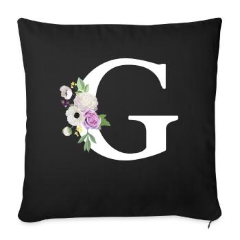 Lettre g floral violet - Housse de coussin décorative 45 x 45 cm - noir - Devant