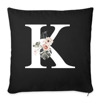 Tropical Floral K Letter - Sofa pillowcase 17,3'' x 17,3'' (45 x 45 cm) - black - Front