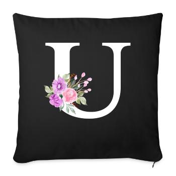 Purple floral letter u - Sofa pillowcase 17,3'' x 17,3'' (45 x 45 cm) - black - Front
