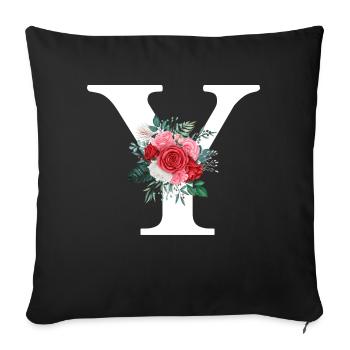 Roter floraler Y-Buchstabe - Sofakissenbezug 45 x 45 cm - Schwarz - Vorne