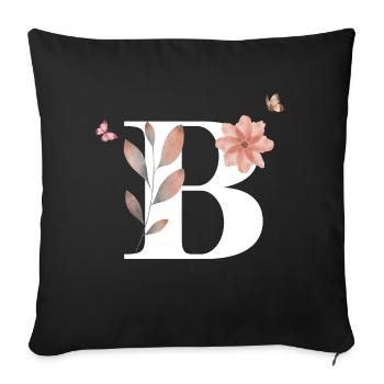 Lettre b fleurs sauvages aquarelles - Housse de coussin décorative 45 x 45 cm - noir - Devant