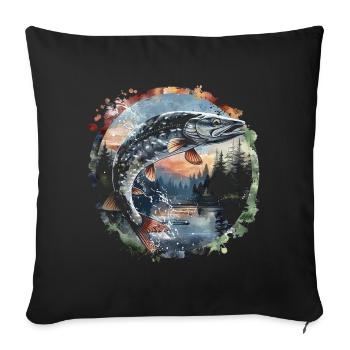 Jumping Fish – Angler Motif – Dynamic Catch - Sofa pillowcase 17,3'' x 17,3'' (45 x 45 cm) - black - Front