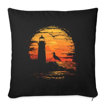 Seagull Seabird Lighthouse Sunset - Sofa pillowcase 17,3'' x 17,3'' (45 x 45 cm) - black - Front