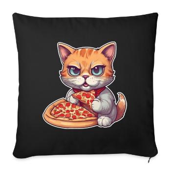 Le chat adore la pizza - Housse de coussin décorative 45 x 45 cm - noir - Devant
