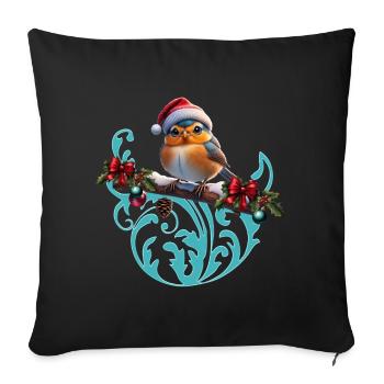 Cute Christmas bird sitting on a covered branch - Sofa pillowcase 17,3'' x 17,3'' (45 x 45 cm) - black - Front