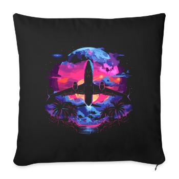 Retro Flugzeug Retrowave - Sofakissenbezug 45 x 45 cm - Schwarz - Vorne