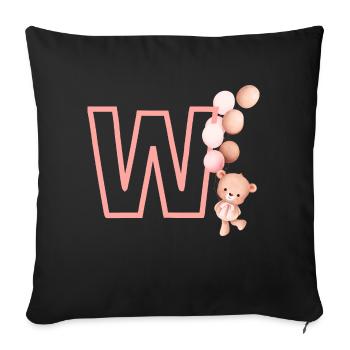 Lettre w rose ours - Housse de coussin décorative 45 x 45 cm - noir - Devant