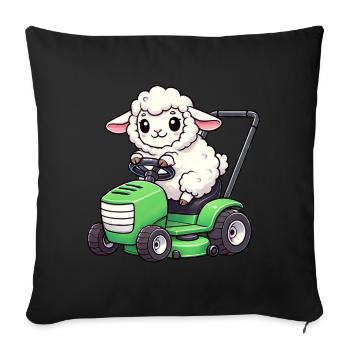 Drôle de mouton tondeuse à gazon agriculteur herbe d’agneau - Housse de coussin décorative 45 x 45 cm - noir - Devant