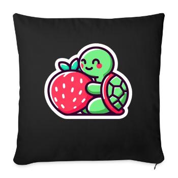 Tortue mignonne étreint une fraise sucrée - Housse de coussin décorative 45 x 45 cm - noir - Devant