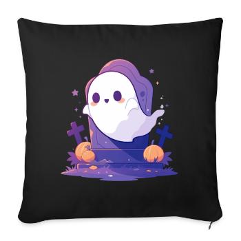 Halloween | Niedlicher Geist auf Friedhof - Sofakissenbezug 45 x 45 cm - Schwarz - Vorne