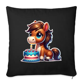 Pferd Fohlen Pony Geburtstag - Sofakissenbezug 45 x 45 cm - Schwarz - Vorne