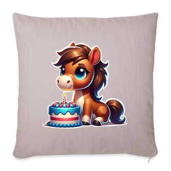 Cheval Poulain Poney Anniversaire - Housse de coussin décorative 45 x 45 cm - taupe clair - Devant