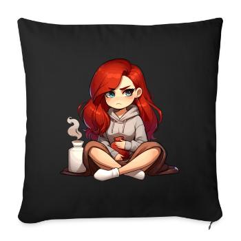 Grumpy anime character with hot water bottle - Sofa pillowcase 17,3'' x 17,3'' (45 x 45 cm) - black - Front