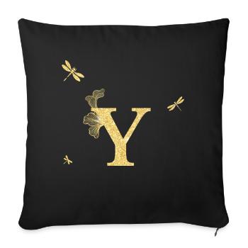 Buchstabe y Goldene Glitzerlibelle - Geschenkidee - Sofakissenbezug 45 x 45 cm - Schwarz - Vorne