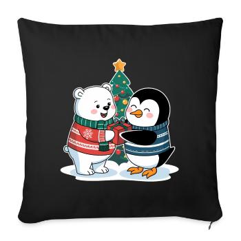 Polar Bear Penguin Christmas North Pole South Pole Visit - Sofa pillowcase 17,3'' x 17,3'' (45 x 45 cm) - black - Front