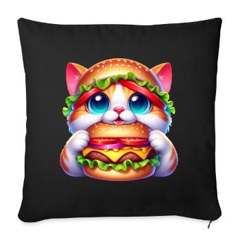 Funny Cat Burger Hat Whimsical Cute Fast Food - Sofa pillowcase 17,3'' x 17,3'' (45 x 45 cm) - black - Front