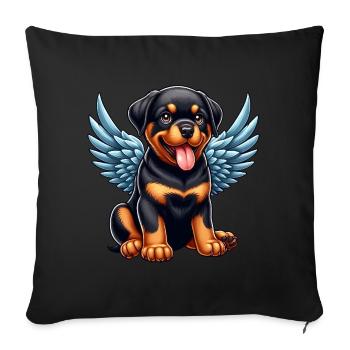 Cute Rottweiler Angel Chibi Cartoon - Sofa pillowcase 17,3'' x 17,3'' (45 x 45 cm) - black - Front