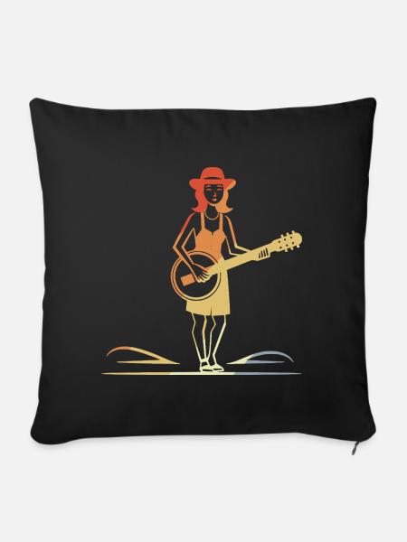 Banjospielerin Vintage - Sofakissenbezug 45 x 45 cm - Schwarz