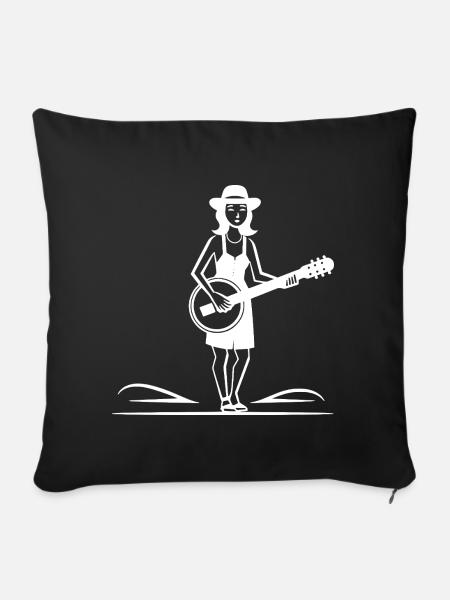 Banjo Spielerin Skizze - Sofakissenbezug 45 x 45 cm - Schwarz