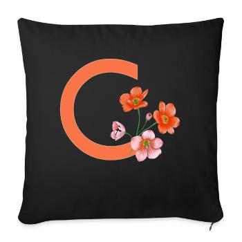 C mit Blumen - Sofakissenbezug 45 x 45 cm - Schwarz - Vorne
